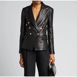 NWOT L'Agence Kenzie Black Lamb Leather Double Breasted Blazer Jacket